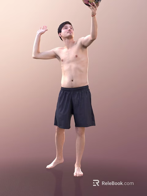 Shirtless Man Wearing Dark Shorts With Raised Arms Standing Still 3d model 