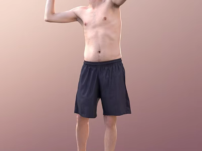 Shirtless Man Wearing Dark Shorts With Raised Arms Standing Still 3d model