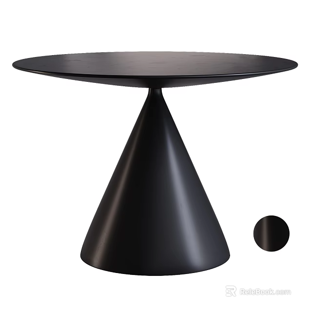 Black Coffee Table With Round Tabletop And Conical Modern Sleek Base Design 3d model 