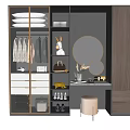 Modern Wardrobe Design With Glass Doors Storage System And Dressing Table Mirror Stool 3d model