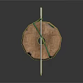 Wooden Spool Wound With Green Thread And Needle Against Dark Background