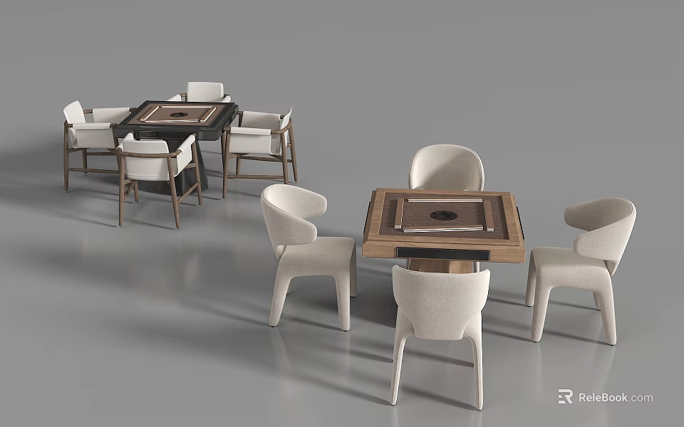 Modern Board Game Entertainment Space With Mahjong Tables And Comfortable Chairs 3d model 