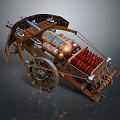 Ancient Weapon With Wooden Structure Wheels Copper Components And Red Launching Mechanism