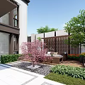 Modern Residential Entrance Garden Landscape With Greenery And High Rise Buildings