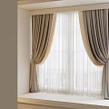 Elegant Modern Double Layer Curtains With Beige Gray Sheer Panels And Tiebacks For Living Room