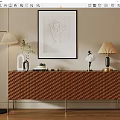 Elegant Modern Entryway Console Table With Textured Brown Surface Decorative Lamps Vase Artwork 3d model