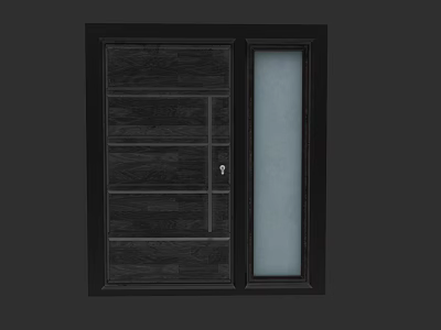 Dark Swing Door With Wooden Texture Glass Panel And Black Frame 3d model