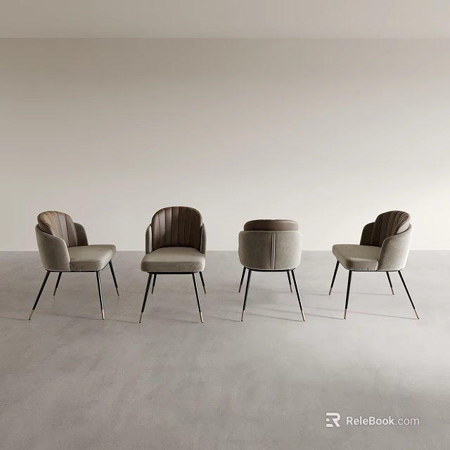 Four Modern Upholstered Dining Chairs With Sleek Black Metal Legs And Neutral Tone 3d model 
