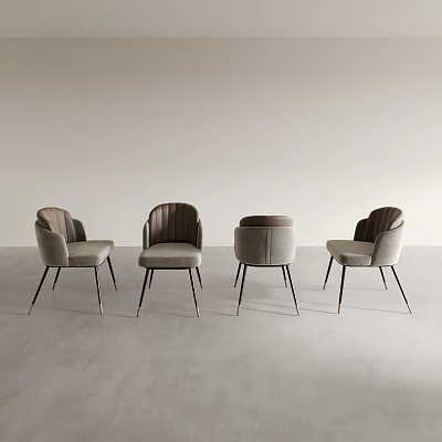 Four Modern Upholstered Dining Chairs With Sleek Black Metal Legs And Neutral Tone 3d model