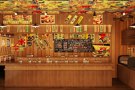 Japanese-style Japanese food shop Yaoniaoding sushi shop ramen restaurant Japanese food shop console Japanese-style burning bird house Jakakaya Japanese-style teppanyaki Japanese-style wall decoration Ukiyo-e 3d model