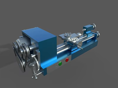 Industrial Lathe Machine with Blue Metal Frame Control Panel Red and Green Buttons for Machining 3d model