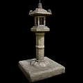 Japanese Style Stone Lantern Garden Ornament With Carved Details And Pedestal Base