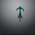 Ornamental Teal Weapon 3D Model With Sharp Top Gear Base And Yellow Spikes