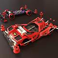 Red Electric Toy Racing Cars With Aerodynamic Design And Decorative Red Posts