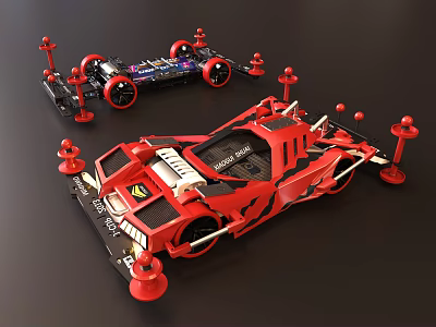 Red Electric Toy Racing Cars With Aerodynamic Design And Decorative Red Posts 3d model