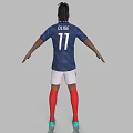 Man Standing in Blue Jersey with Number 11 White Shorts Red Socks and Green Shoes