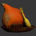 Decorative Ornament Set With Duck Shaped Basket Large Orange Pumpkin And Small Striped Pumpkin