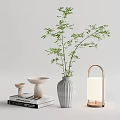 Stylish Decorative Ornament Set with Vase Green Plant Books Small Ornaments and Lantern