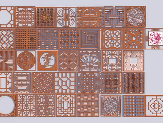 New Chinese-style openwork window square window grilles pane 3d model