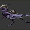 Purple Mythical Game Character With Wings Horns Saddle And Spear