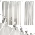White Modern Floor Length Curtains With Curtain Rod And Clips For Home Decor