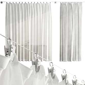 Modern Curtain Minimalist Metal Rod Curtain Gauze Curtain Shower Curtain 3d model