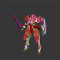 Red Mech Warrior Character With White Accents Holding Red Sword In Standing Pose
