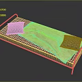 Pink Metal Bed Frame With Floral Pattern Mattress And Two Geometric Design Pillows