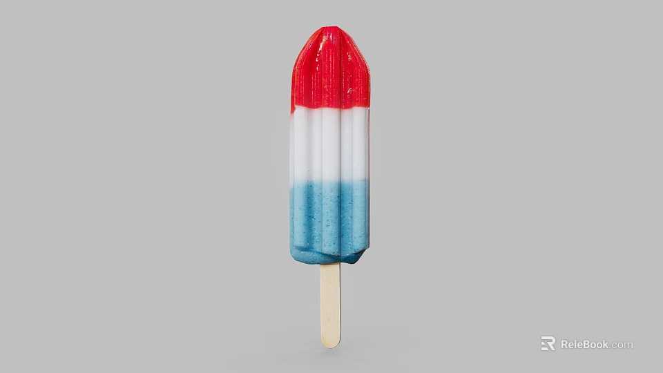 Colorful Layered Popsicle With Red White Blue Sections On Wooden Stick 3d model 