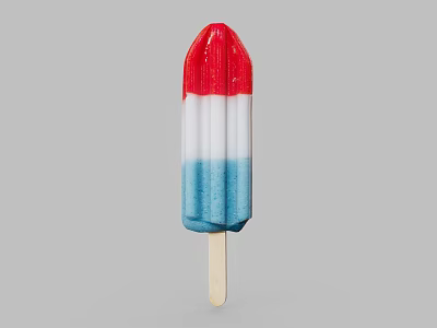 Colorful Layered Popsicle With Red White Blue Sections On Wooden Stick 3d model