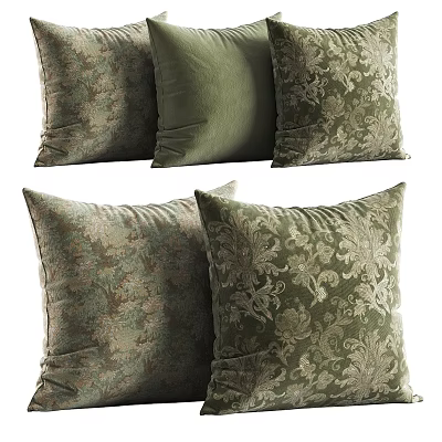 Elegant Green Throw Pillows With Intricate Floral Patterns And Soft Velvet Fabric 3d model