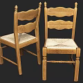 Wooden Dining Chairs With Curved Backrest And Woven Seat Design