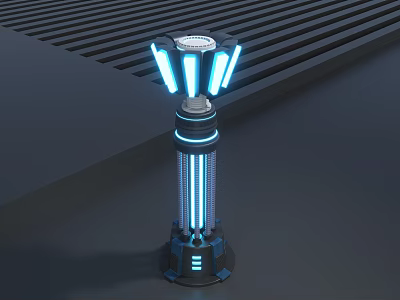 Modern Illuminated Tower With Blue Light Strips And Futuristic Glowing Design 3d model