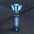 Modern Illuminated Tower With Blue Light Strips And Futuristic Glowing Design