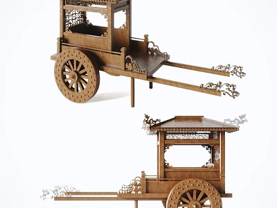 Antique Wooden Carriage With Intricate Carved Details And Decorative Wheel Design 3d model