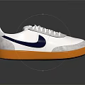 White Lace Up Sneakers with Blue Logo and Orange Sole Casual Design