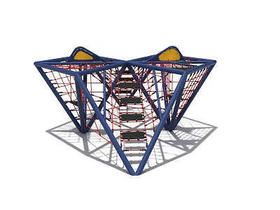 Kids Outdoor Climbing Structure With Blue Frame Yellow Top Red Net And Ladder 3d model