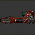 Red Mechanical Weapon Design With Dual Barrels And Metallic Components 3d model
