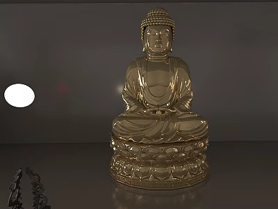 Golden Buddha Sculpture Sitting On Intricate Lotus Base With Detailed Carving 3d model