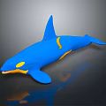 Blue and Yellow Orca Whale 3D Model with Sleek Design and Glossy Surface
