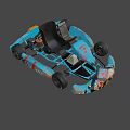 Stylish Blue Racing Kart Featuring Colorful Graffiti Black Seat And Wheels
