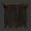 Antique Wooden Console Cabinet With Rustic Textured Top And Carved Legs