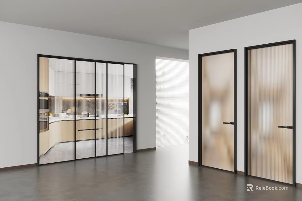 Glass Sliding Doors In Modern Interior Design Featuring Bright Open Space Layout 3d model 