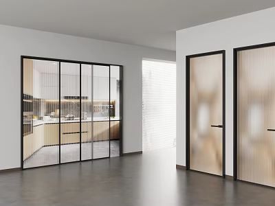 Glass Sliding Doors In Modern Interior Design Featuring Bright Open Space Layout 3d model