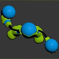 Green Robot Character Holding Blue Balls In Standing Pose On Dark Shiny Background