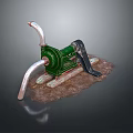 Vintage Green Manual Water Pump With Metal Pipes And Rustic Ground Base
