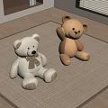 White And Brown Teddy Bear Plush Toys Sitting On Carpet In Cozy Room