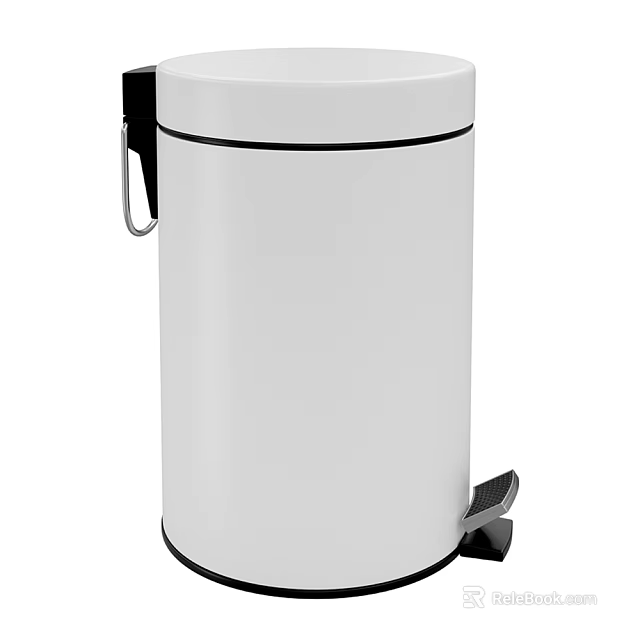 White Public Trash Can With Pedal Operation And Handle Design 3d model 