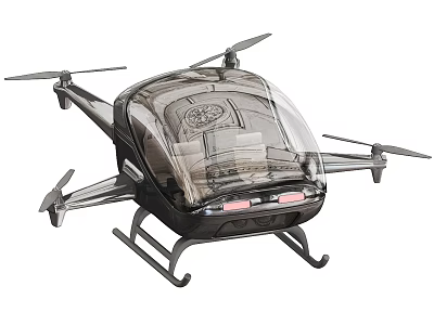 Modern Futuristic Flying Vehicle With Transparent Canopy Propellers And Landing Gear 3d model