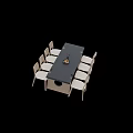 Modern Dining Table Set With Wooden Frame Black Tabletop And Light Colored Chairs 3d model